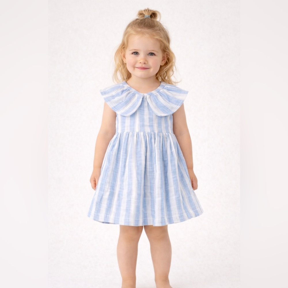 Kids Blue Striped Linen Dress